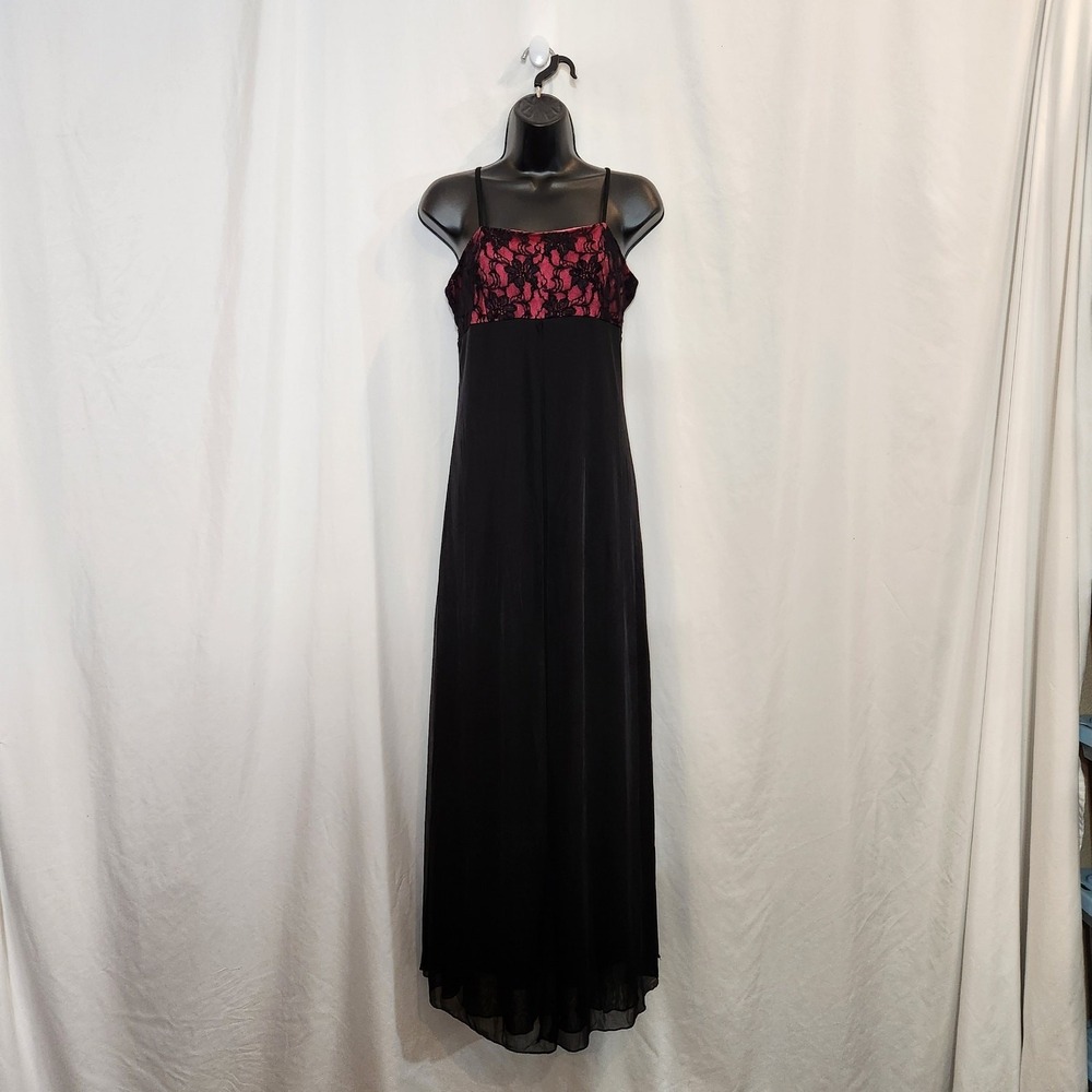 CALIFORNIA CONCEPTS Maxi Dress 6 Black Red Lace Formal Goth Grunge Prom Y2K Vamp